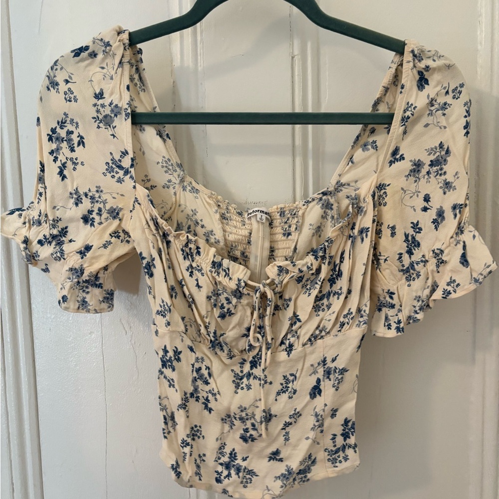 Floral Cream and Blue Women's Top